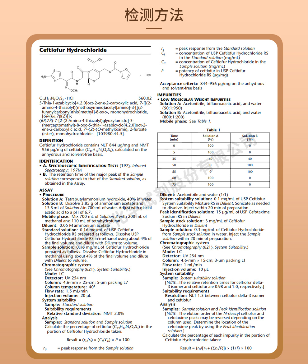 盐酸头孢噻呋_头孢噻呋盐酸盐质量标准和检测方法