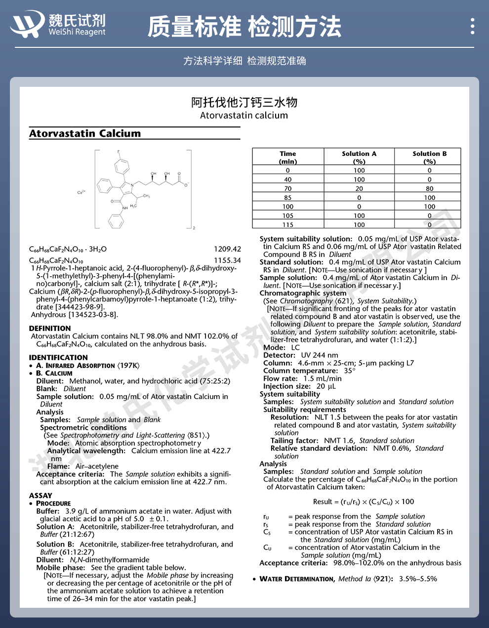 阿托伐他汀钙三水物质量标准和检测方法