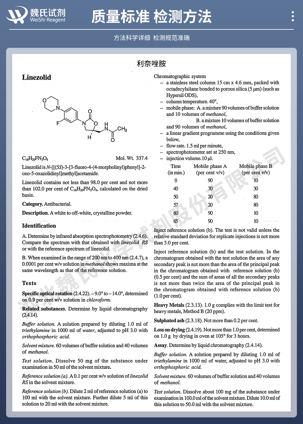 利奈唑胺质量标准和检测方法