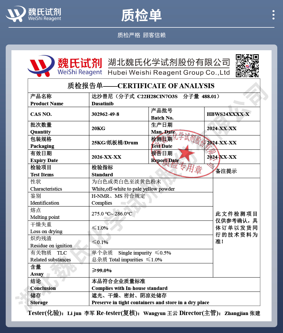 达沙替尼质检单