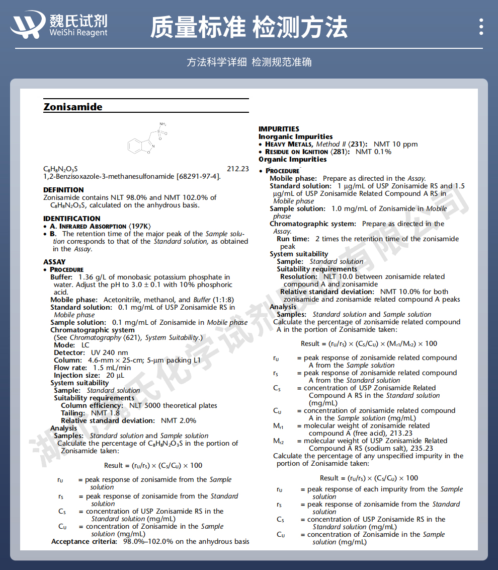 唑尼沙胺质量标准和检测方法