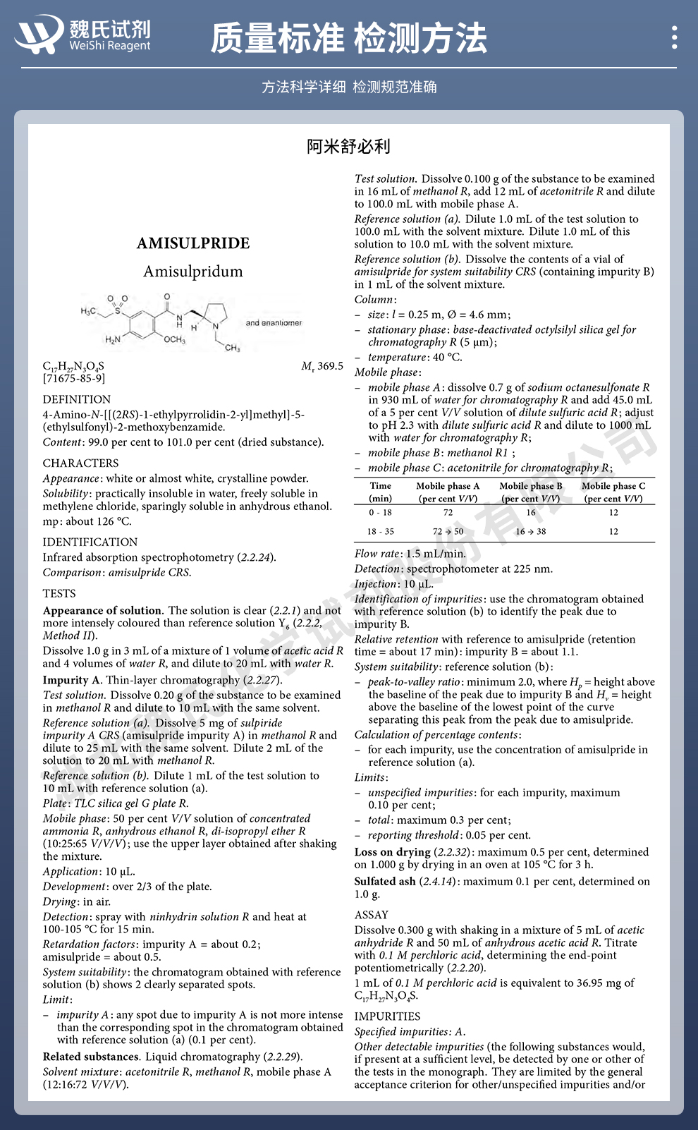 阿米舒必利质量标准和检测方法