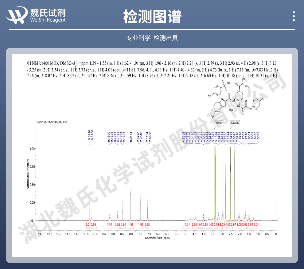 甲磺酸依度沙班；对甲苯甲磺酸依度沙班；依度沙班对甲苯磺酸盐一水合物光谱