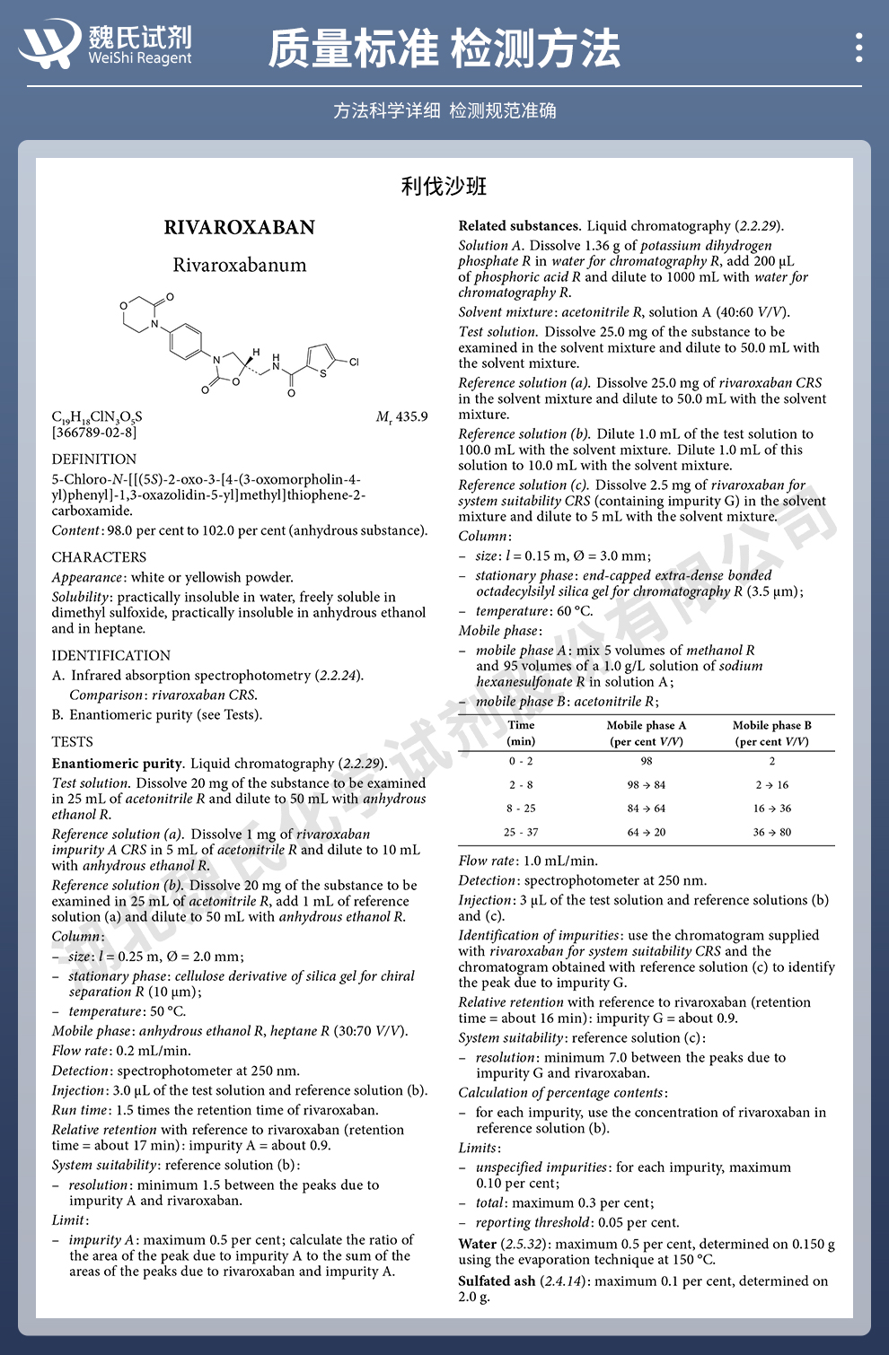 利伐沙班质量标准和检测方法