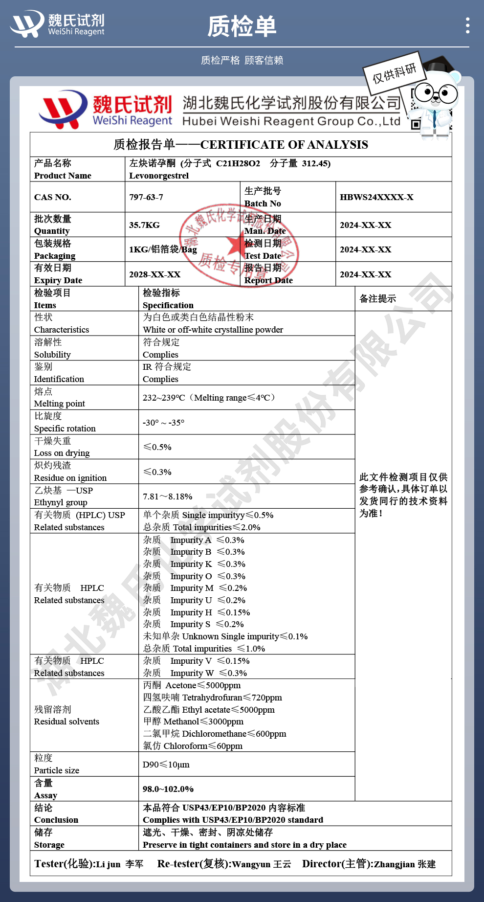 左炔诺孕酮质检单