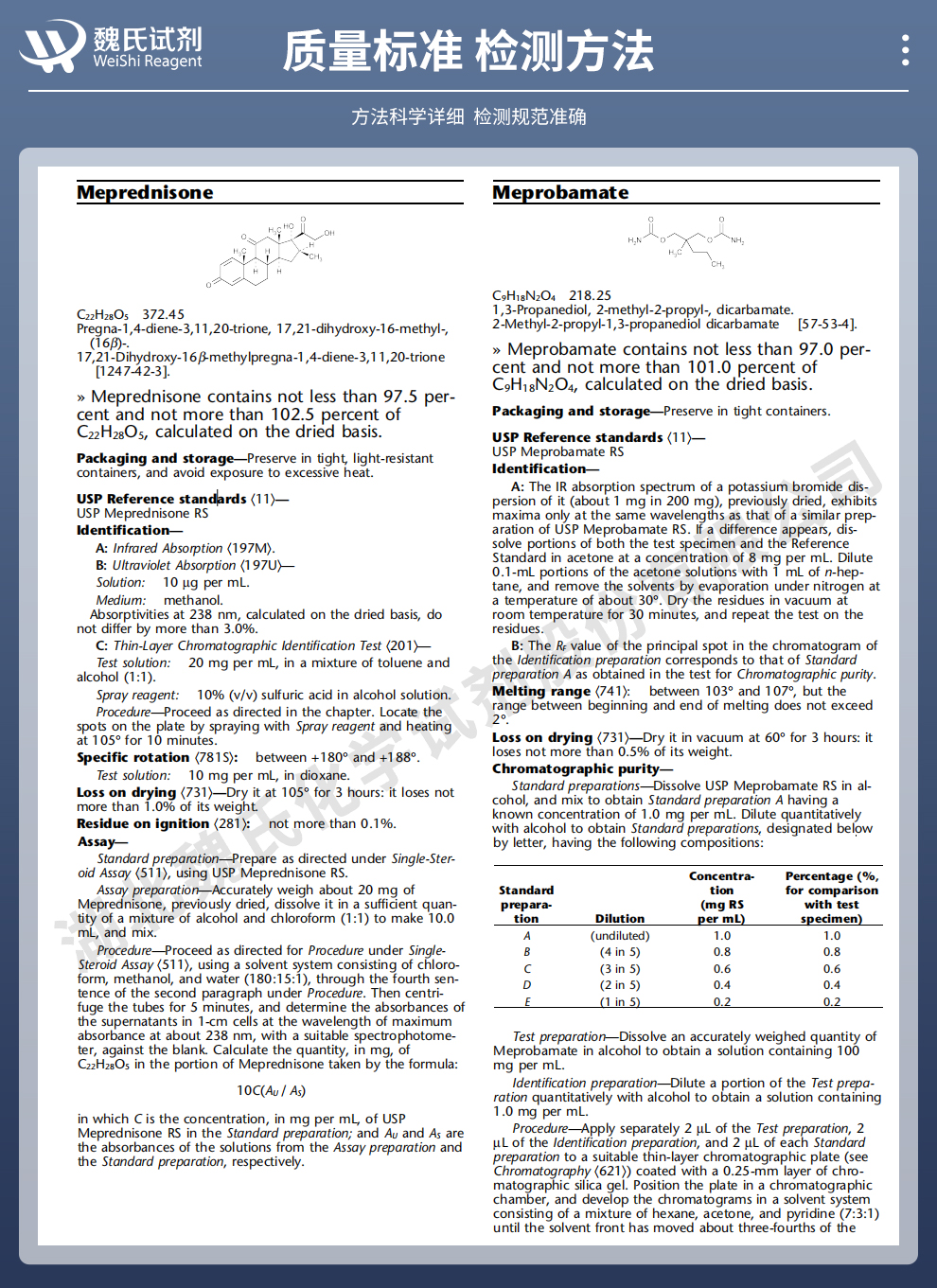 甲基泼尼松；甲泼尼松质量标准和检测方法