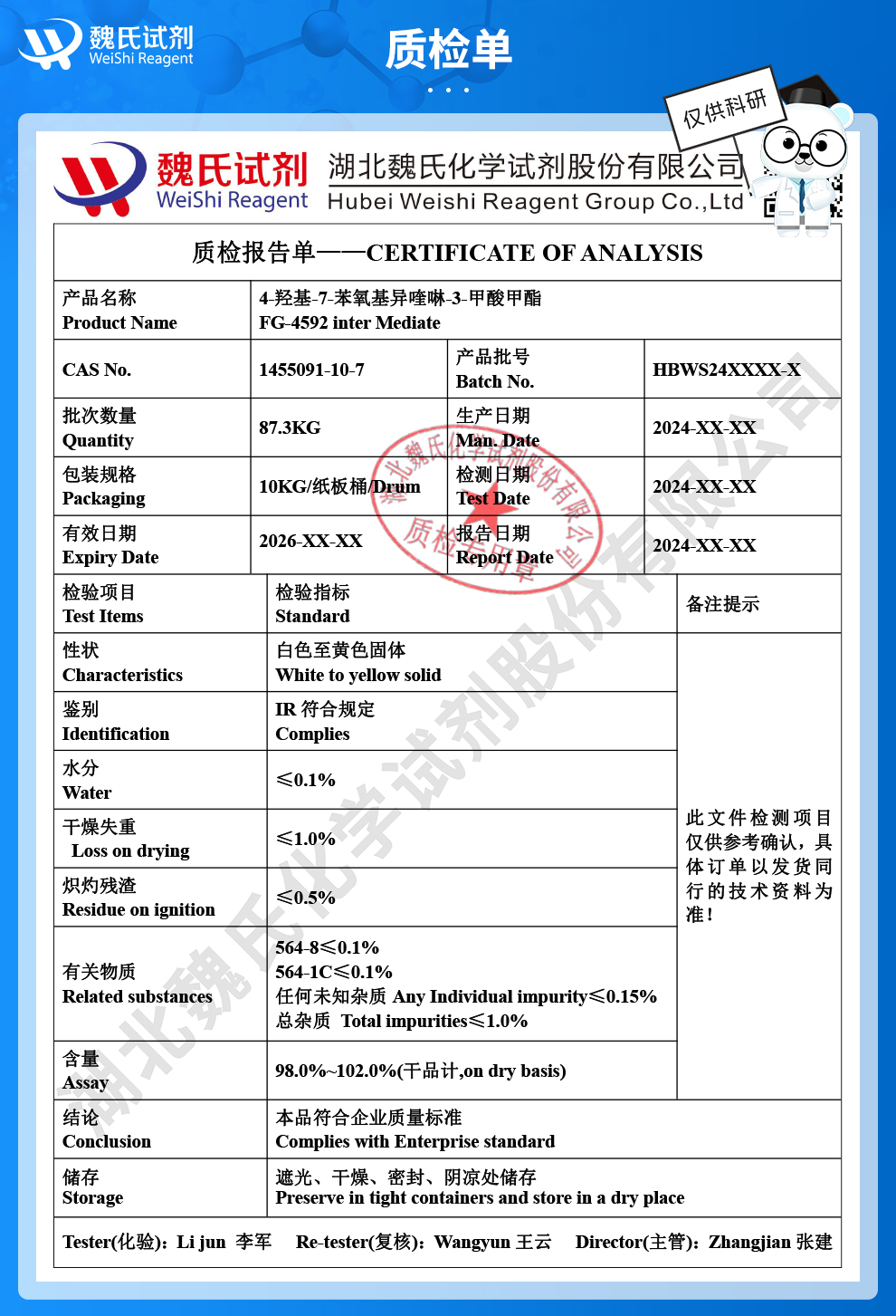 4-羟基-7-苯氧基异喹啉-3-甲酸甲酯质检单