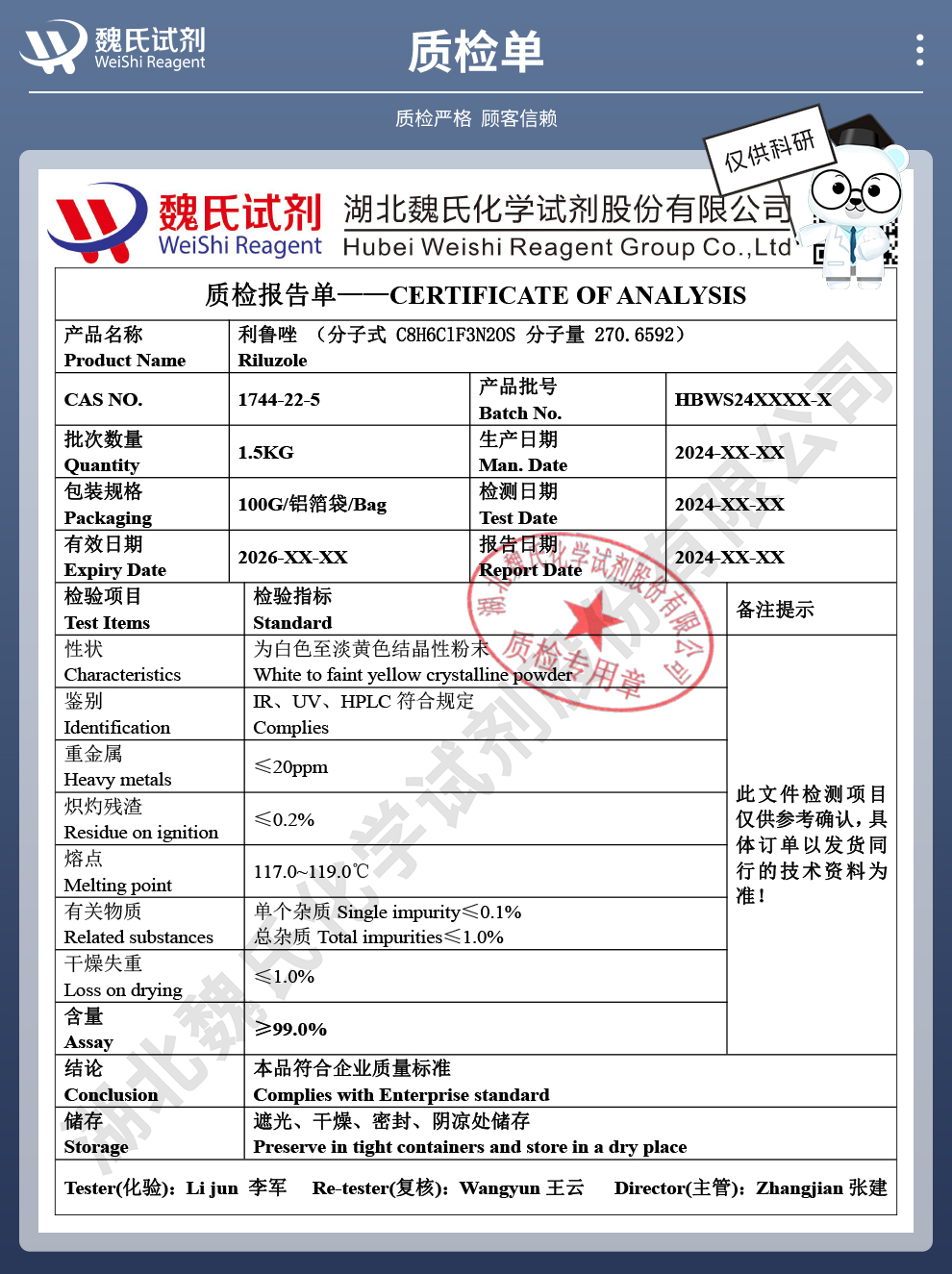 利芦噻唑；利鲁唑-外贸出口质检单