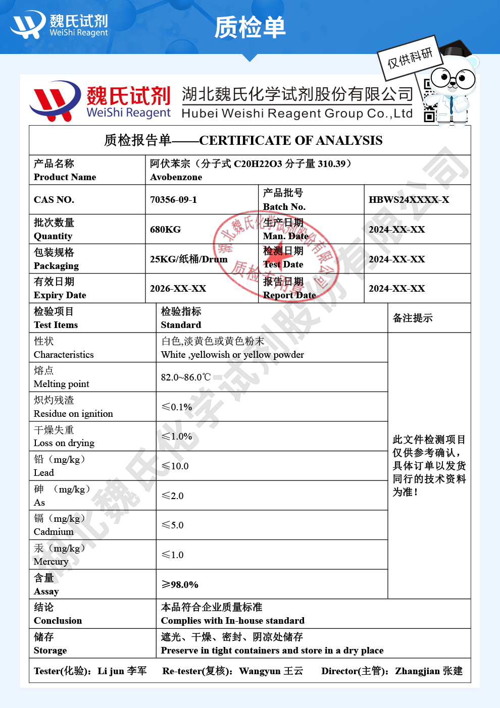 阿伏苯宗质检单