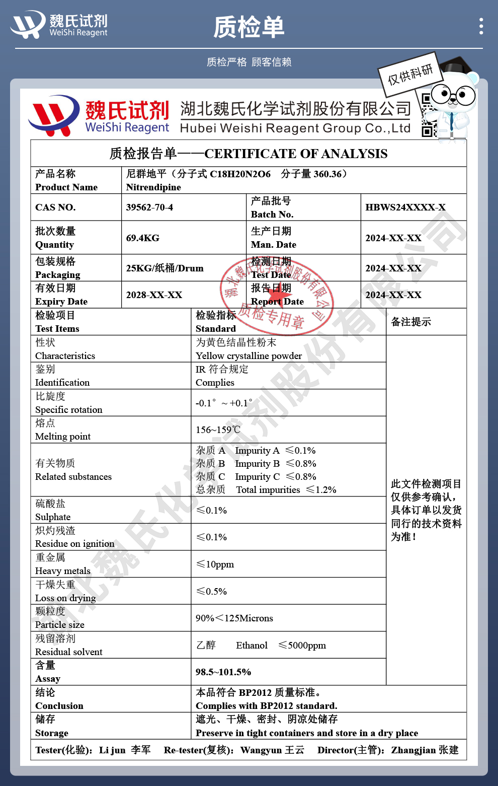 尼群地平质检单