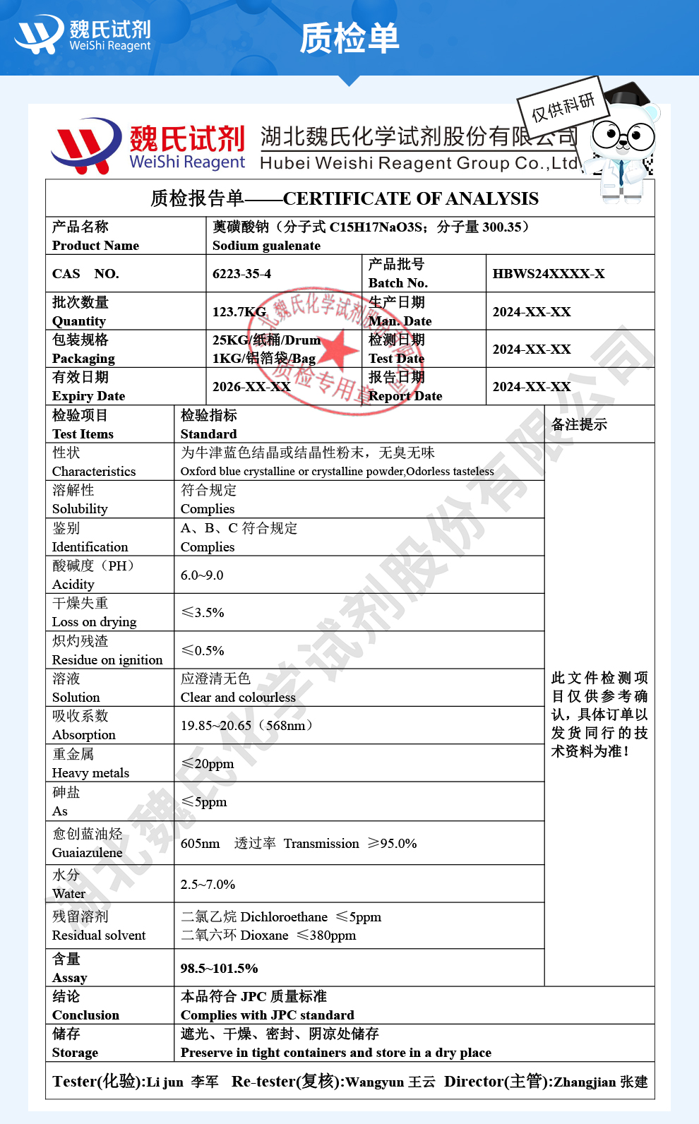 薁磺酸钠_愈创木薁磺酸钠_愈创木奥磺酸钠质检单