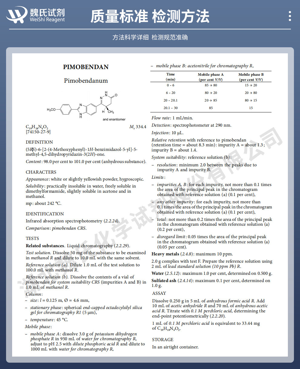 匹莫苯丹质量标准和检测方法