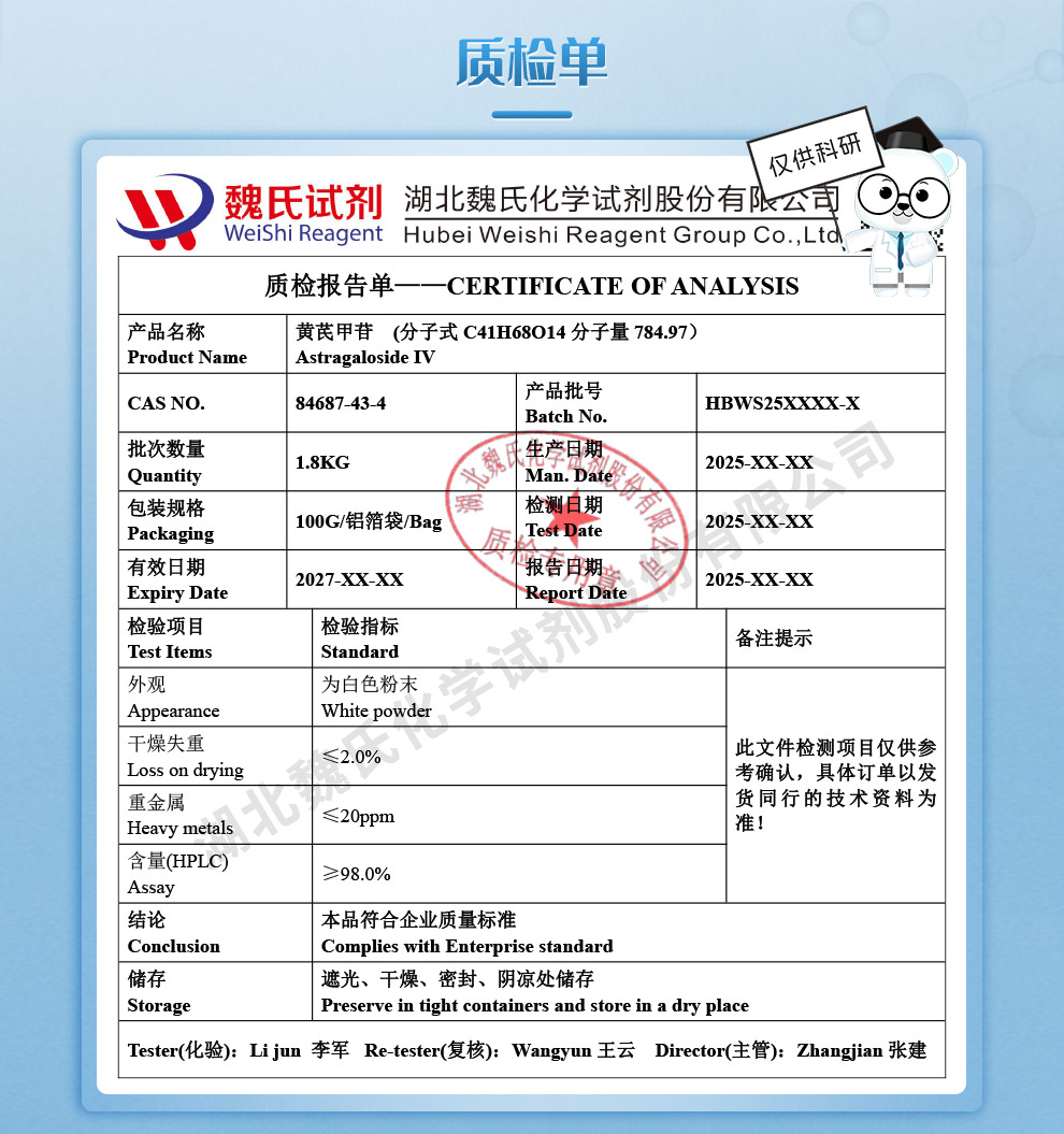 黄芪皂苷IV质检单