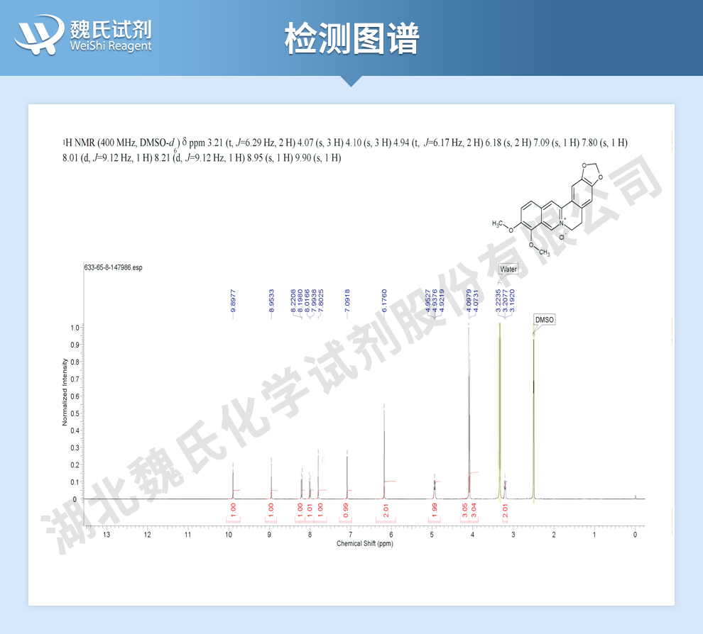 盐酸小檗碱；盐酸黄连素—植物提取光谱