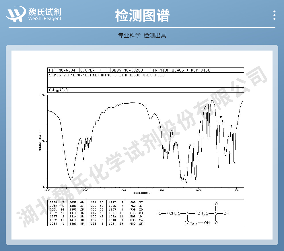 2-(二乙醇胺基)乙磺酸；N,N-双(2-羟乙基)-2-氨基乙磺酸；BES光谱