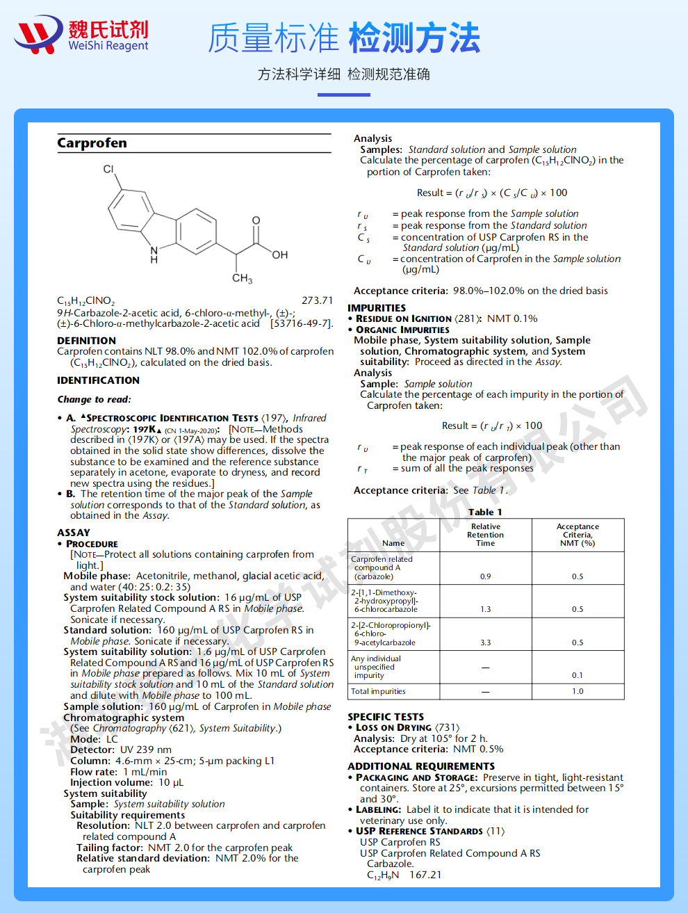 卡洛芬质量标准和检测方法