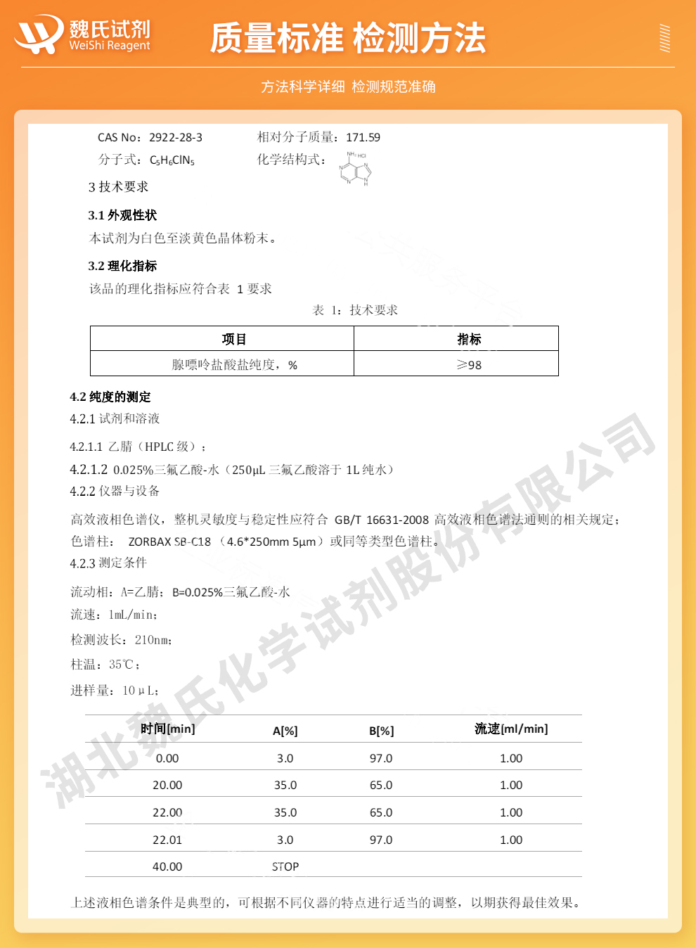 腺嘌呤盐酸盐；盐酸腺嘌呤质量标准和检测方法