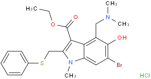 Ethyl 6-bromo-4-((dimethylamino)methyl)-5-hydroxy-1-methyl-2-((phenylthio)methyl)-1H-indole-3-carboxylate hydrochloride