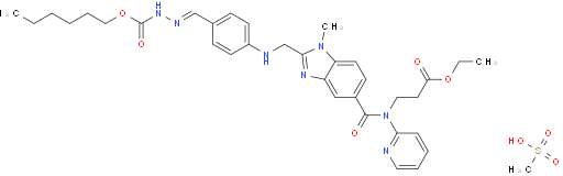 Hexyl 2-(4-(((5-((3-ethoxy-3-oxopropyl)(pyridin-2-yl)carbamoyl)-1-methyl-1H-benzo[d]imidazol-2-yl)methyl)amino)benzylidene)hydrazinecarboxylate methanesulfonate