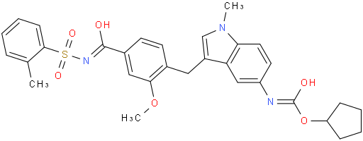 Cyclopentyl (3-(2-methoxy-4-((o-tolylsulfonyl)carbamoyl)benzyl)-1-methyl-1H-indol-5-yl)carbamate